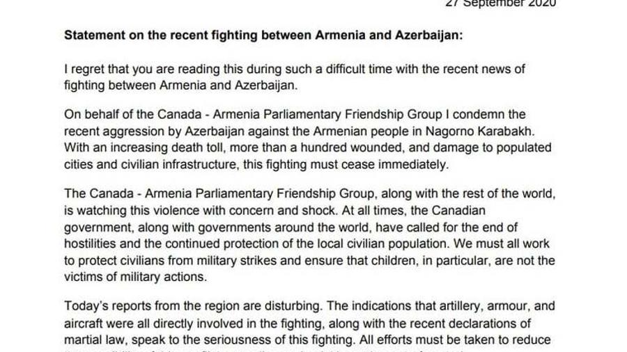 Կանադա-Հայաստան բարեկամական խմբի ղեկավար Բրայան Մեյը դատապարտել է Ադրբեջանի կողմից սանձազերծած ագրեսիան