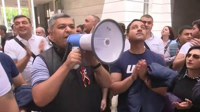 Protestors held a rally in front of the Foreign Ministry building