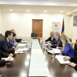 Minister of Education, Science, Culture, and Sports Zhanna Andreasyan received the Ambassador Extraordinary and Plenipotentiary of the Kingdom of Sweden to Armenia Patrick Svensson. As we learn from the press release of the Ministry, the Deputy Minister of KGSMS Artur Martirosyan was also present at the meeting.