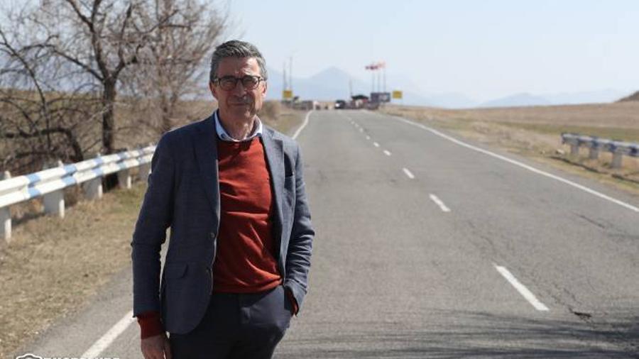 Former Secretary-General of NATO Anders Fogh Rasmussen visits the entrance of the blocked Lachin Corridor